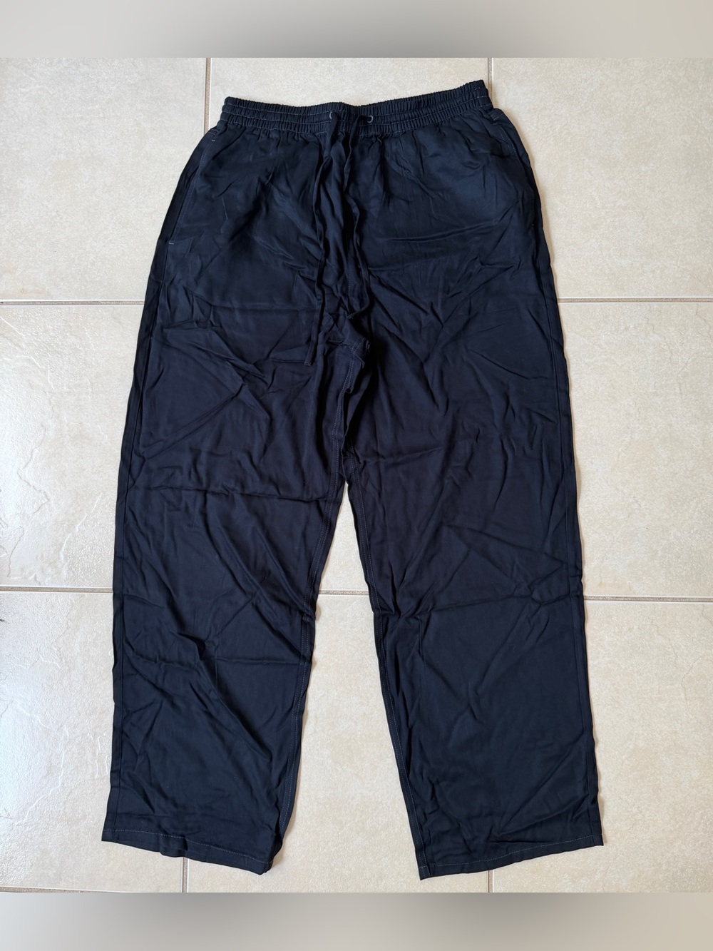 Savage X Fenty Womens M Black Wide Leg Lounge Sleep Pants 100% Rayon NWT